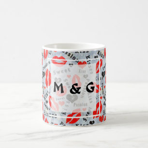 Taza De Café Beso, labios rojos.