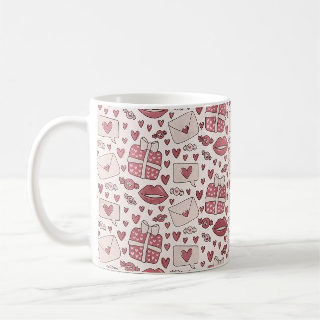 Taza De Café Besos de corazones rosados románticos (Izquierda)