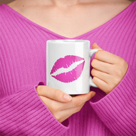 Taza De Café Besos de Labial Ómbre Rosa Fucsia