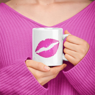 Taza De Café Besos de Labial Ómbre Rosa Fucsia
