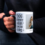Taza De Café Besos de perro curan todo Personalizado foto-taza<br><div class="desc">Personaliza esta taza con tu texto y fotos para crear un regalo único. Editable a cualquier color de su elección. Diseñado por Berry Berry Sweet,  Modern Stationery y personalizadas Gifts. Visite nuestro sitio web en www.berryberrysweet.com para ver nuestras líneas de productos completas.</div>