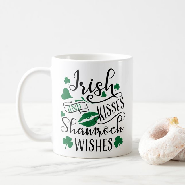 Taza De Café Besos irlandeses y deseos de Shamrock (Con donut)