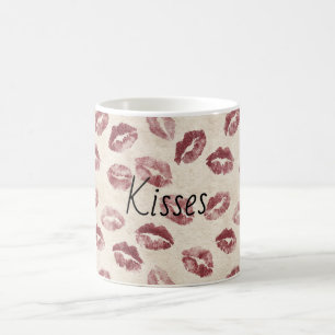 Taza De Café Besos Labios Rojos Cremosos