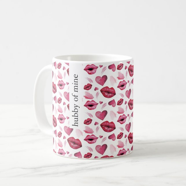 Taza De Café Besos Y Corazones Patrón Acuarela (Anverso izquierdo)