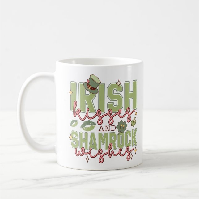 Taza De Café Besos Y Deseos De Shamrock De Irlanda (Izquierda)