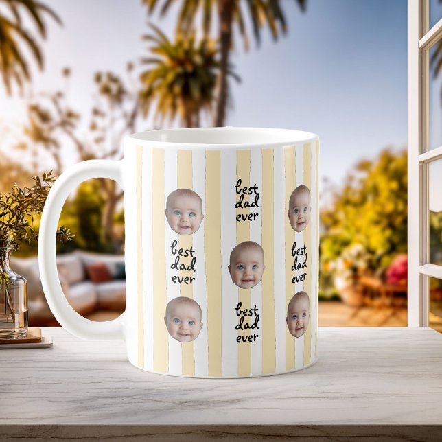 Taza De Café Best Dad Ever Cute Stripes Baby Face Photo (Subido por el creador)