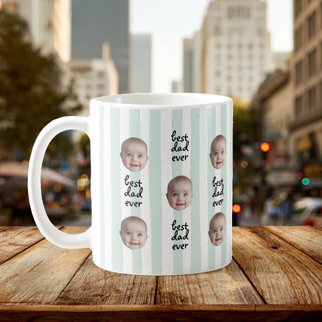 Taza De Café Best Dad Ever Cute Stripes Baby Face Photo (Subido por el creador)
