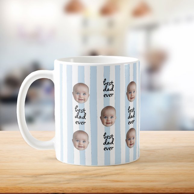 Taza De Café Best Dad Ever Cute Stripes Baby Face Photo (Subido por el creador)