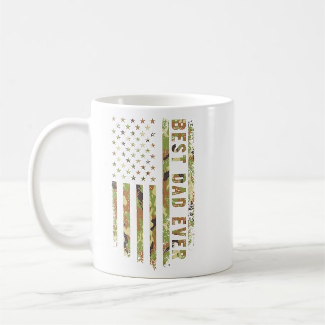 Taza De Café Best Dad Ever US Patriot Camouflage American Flag (Izquierda)