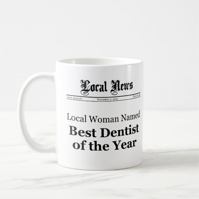 Taza De Café Best Dentist of The Year Newspaper Mug - Women (Izquierda)