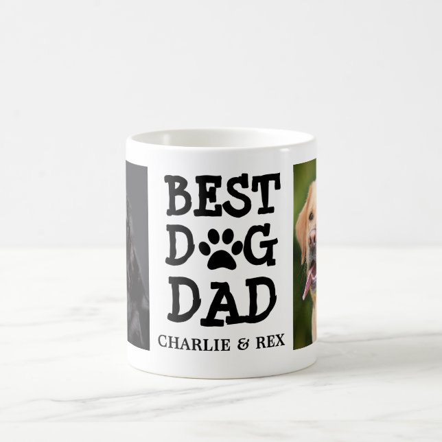 Taza De Café Best Dog Dad / Two Photo & Text Custom Coffee Mug (Centro)