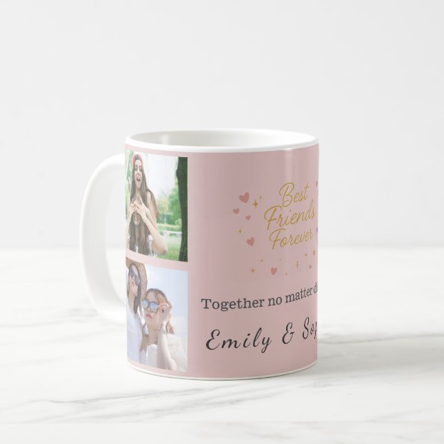 Taza De Café Best Friends Forever – Custom 4-Photo Collage Mug (Anverso izquierdo)