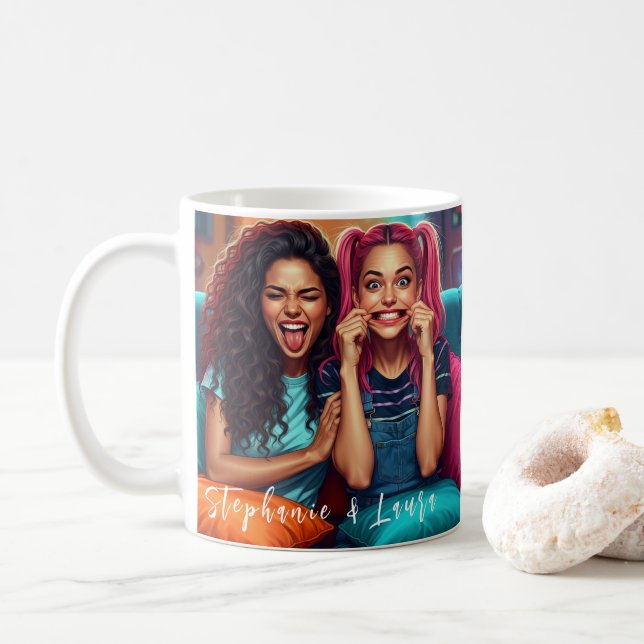 Taza De Café Best Friends Funny Faces & Inspirational Quote (Con donut)