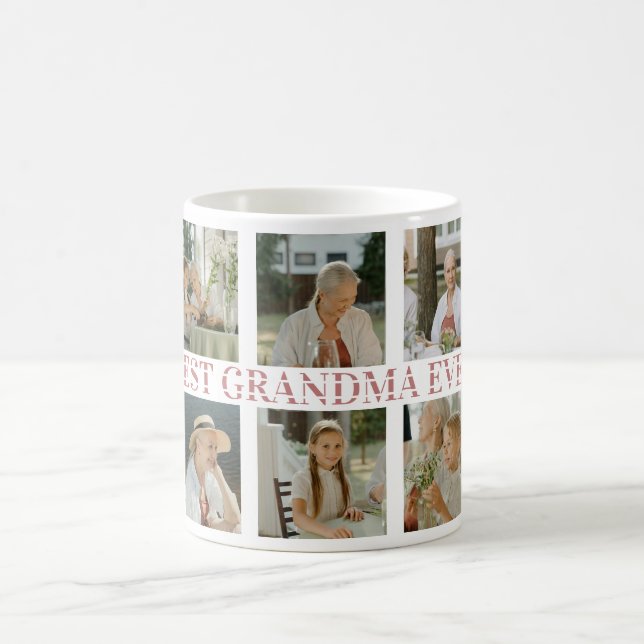 Taza De Café Best Grandma Ever Photo Collage – Gift with Hearts (Centro)