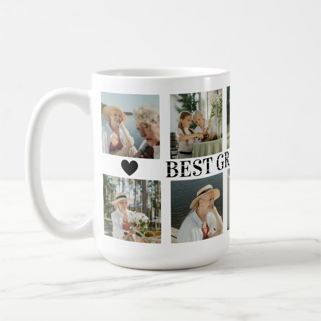 Taza De Café Best Grandma Ever Photo Collage – Gift with Hearts (Izquierda)