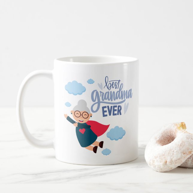 Taza De Café "Best Grandma Ever" Superhero Grandma Gift  (Con donut)