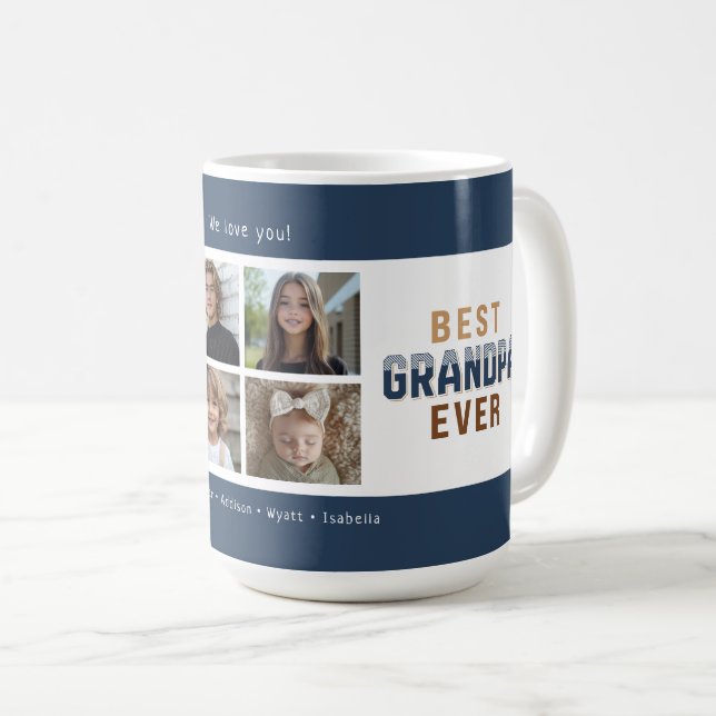 Taza De Café Best Grandpa Ever 4 Photo Collage (Anverso derecho)