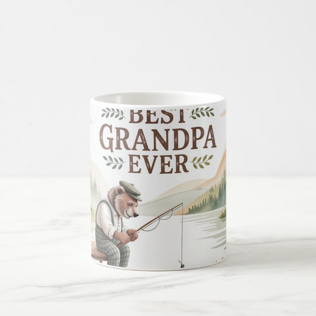 Taza De Café Best Grandpa Ever Fishing Bear Illustration (Centro)