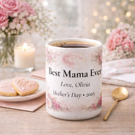 Taza De Café Best Mama Ever Personalized Floral Rose Mug
