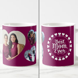 Taza De Café Best Mom Ever 3 Heart Photo Collage Keepsake