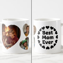 Taza De Café Best Mom Ever 3 Heart Photo Keepsake Black White