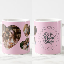 Taza De Café Best Mom Ever 3 Heart Photo Keepsake Pink