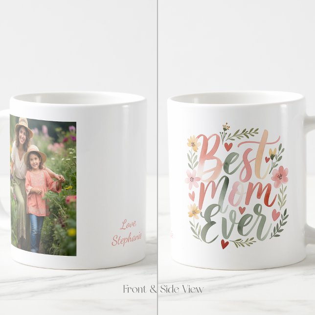 Taza De Café Best Mom Ever Boho Custom Photo and Name (Subido por el creador)