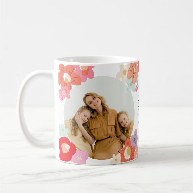 Taza De Café Best Mom Ever Custom Photo Keepsake Happy Floral (Izquierda)