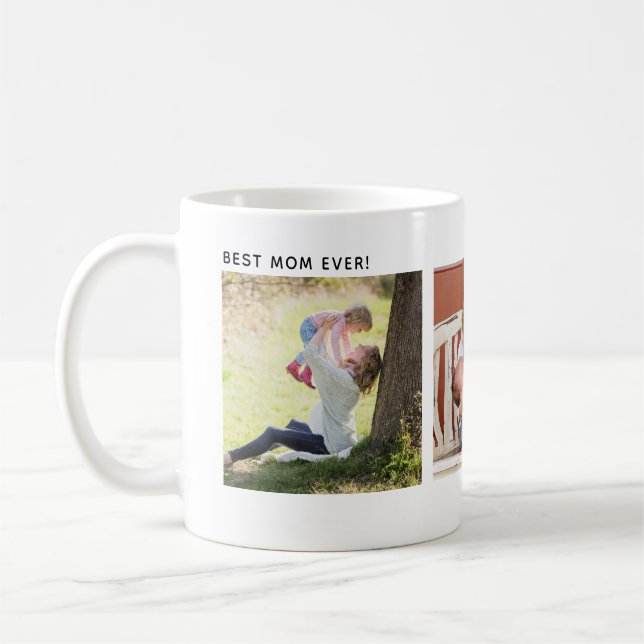 Taza De Café Best Mom Ever, Custom Three Photo Personalized (Izquierda)