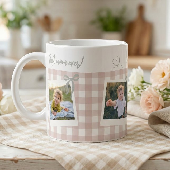 Taza De Café Best Mom Ever Gingham Photo Collage (Subido por el creador)