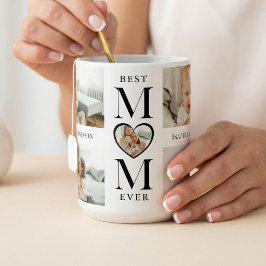 Taza De Café Best Mom Ever Heart Personalized 5 Photo Collage