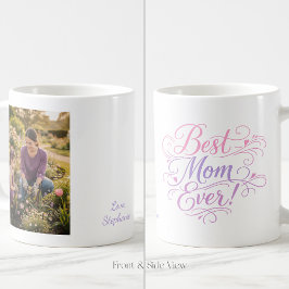 Taza De Café Best Mom Ever Pastel Hearts Custom Photo and Name
