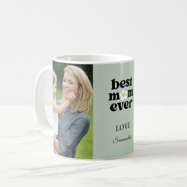 Taza De Café  Best Mom Ever Photo Sage Green Mother's Day (Anverso izquierdo)