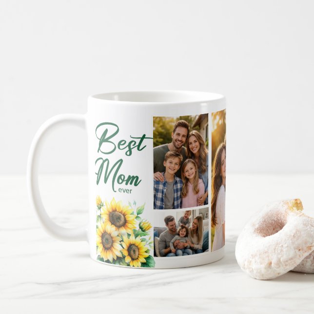 Taza De Café Best Mom Sunflower Photo Collage Mug (Con donut)