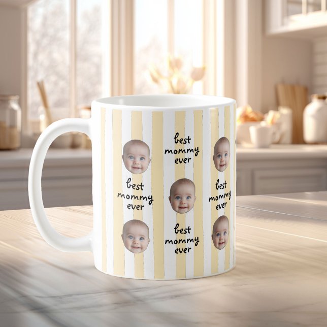 Taza De Café Best Mommy Ever Cute Stripes Baby Face Photo (Subido por el creador)