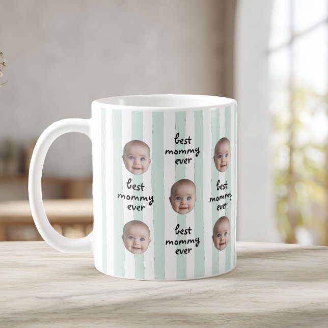 Taza De Café Best Mommy Ever Cute Stripes Baby Face Photo (Subido por el creador)