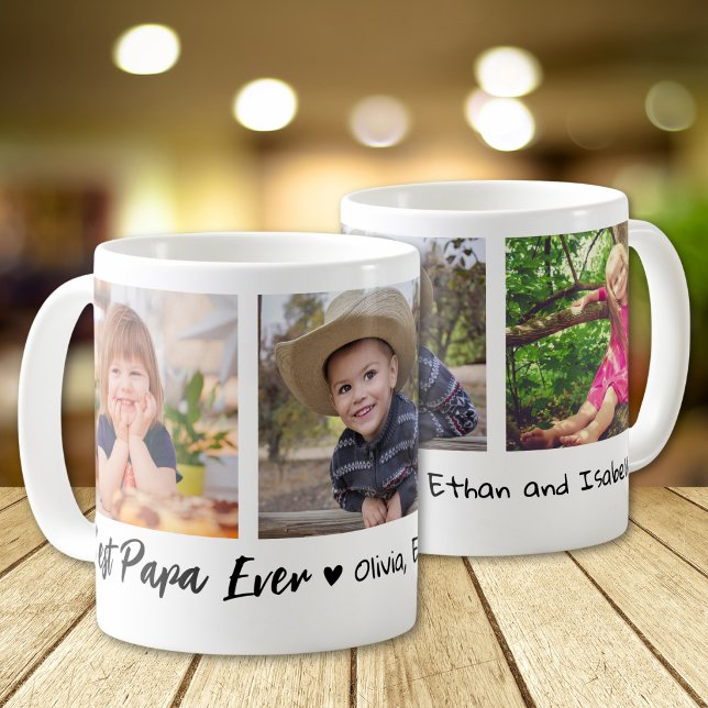 Taza De Café Best Papa Ever Grandchildren 3 Photo Collage   (Subido por el creador)