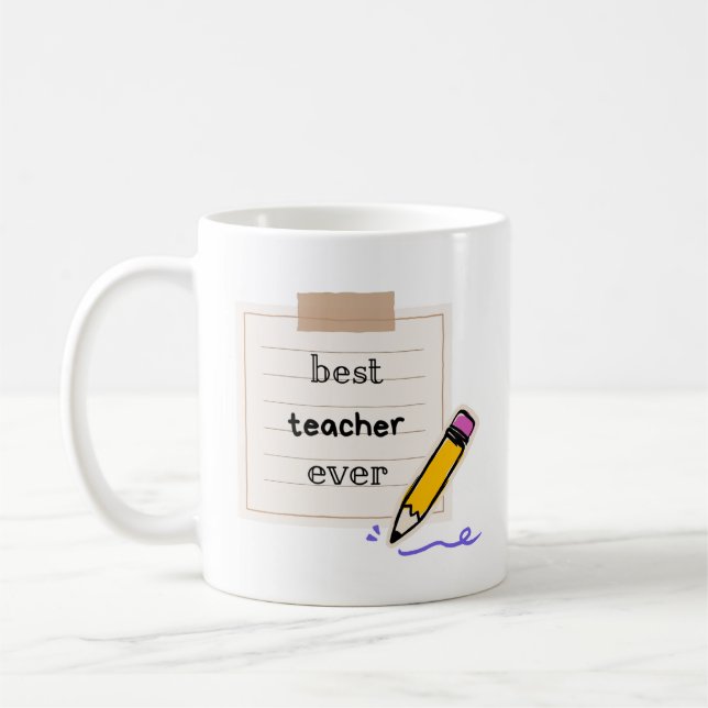 Taza De Café Best Teacher Ever Mug – Cute Pencil Design Gift fo (Izquierda)