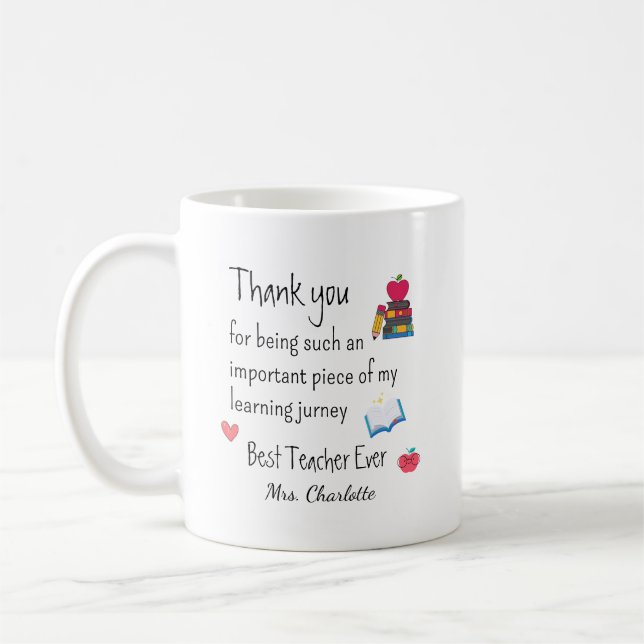 Taza De Café Best Teacher Ever – Personalized Name (Izquierda)