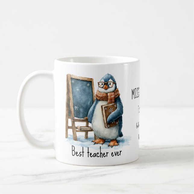 Taza De Café Best Teacher Ever Winter Penguin Design (Izquierda)