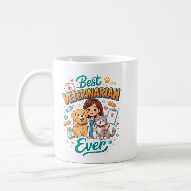 Taza De Café Best Veterinarian Ever | Vet Appreciation Doctor’s (Izquierda)
