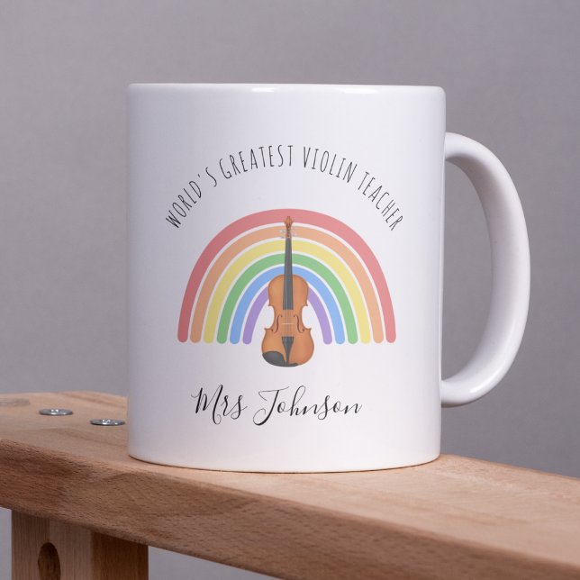 Taza De Café Best Violin Teacher Rainbow Music Thank you Gift (Subido por el creador)