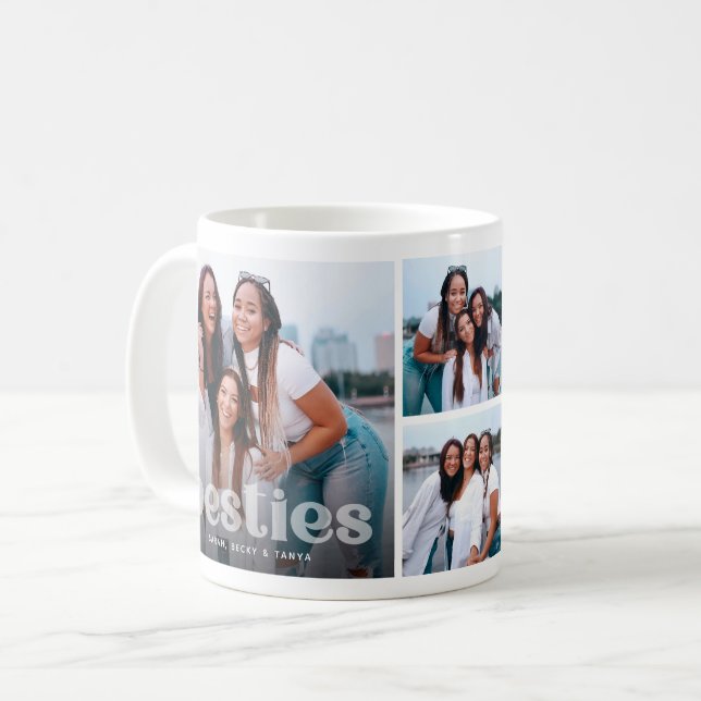 Taza De Café Bestie Trendy Typography 4 Photo Keepsake (Anverso izquierdo)