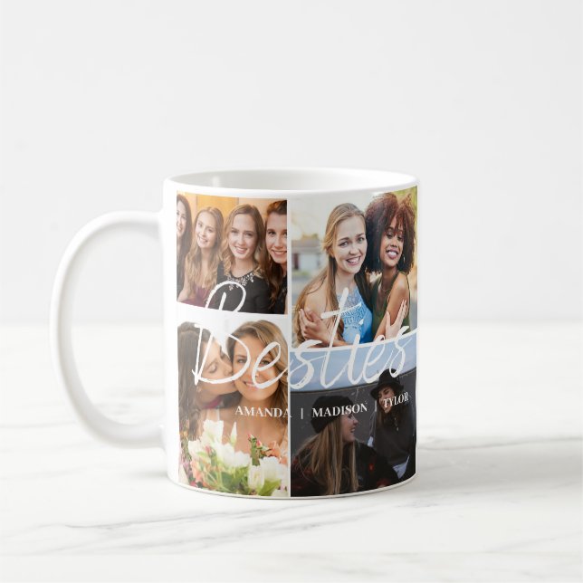 Taza De Café Besties | Foto de nombres personalizados de los me (Izquierda)