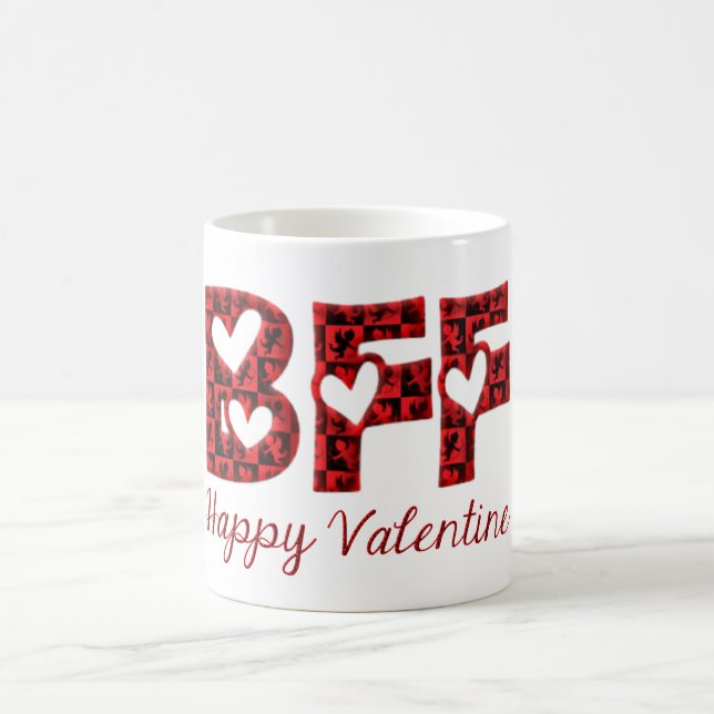 Taza De Café BFF Feliz Valentine Cute Tipografía Cupido (Centro)