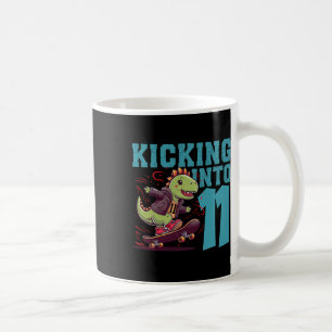 Taza De Café Bi de patinador de 11 años patinando T-rex Dinosau
