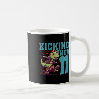 Taza De Café Bi de patinador de 11 años patinando T-rex Dinosau