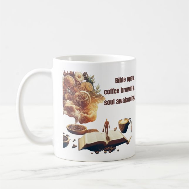 Taza De Café Biblia abierta, café preparado, despertar el alma (Izquierda)