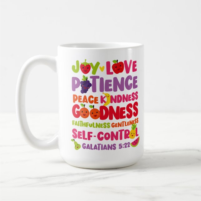 Taza De Café Biblia Cristiana Verse Fruta Del Espíritu (Izquierda)