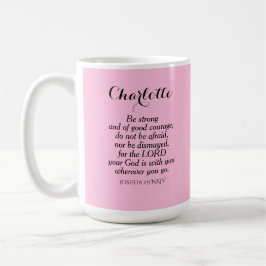 Taza De Café Biblia de valor rosa claro Verso nombre personaliz